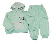 Nové - Mintovo-á mikina s nápisem a kapucí + cargo tepláky 