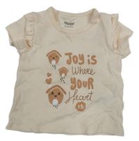 Svetlobéžové tričko s nápisom a domečky