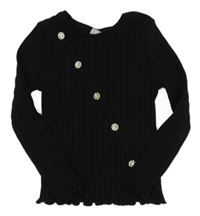 Černé žebrované triko s knoflíky Matalan