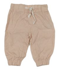 Světlerůžové lněné cuff kalhoty Lupilu
