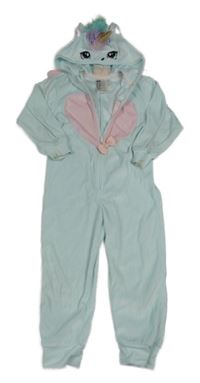 Svetlomodrá zamatová kombinéza s kapucí - jednorožec H&M