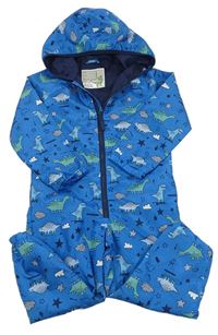 Modrá šustáková jarní kobminéza s dinosaurami a kapucňou Mothercare