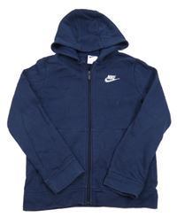 Tmavomodrá propínací mikina s logem a kapucí Nike 