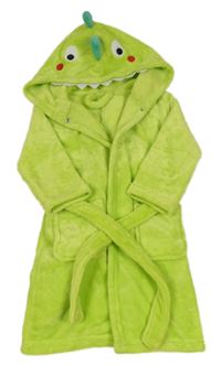 Limetkový chlupatý župan s kapucí a páskem - dinosaurus Lolanta 