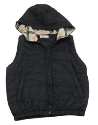 Černá šusťáková prošívaná zateplená vesta s kapucí Shein