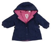 Tmavomodrá šušťáková zateplená parka s kvietkami a kapucňou GAP