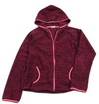 Vínová melírovaná fleecová propínací mikina s kapucí H&M
