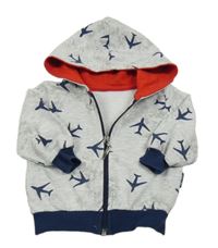 Sivo-tmavomodrá prepínaci mikina s lietadly a kapucňou