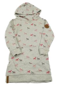 Šedo-smetanová melírovaná dlouhá mikina s koníky a kapucí Topolino