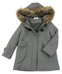 Šedý vlněný zateplený kabát s kapucí Zara 