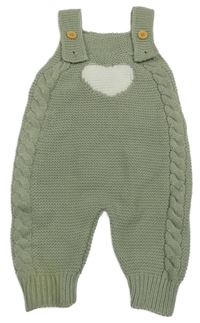 Khaki pletené laclové kalhoty se srdíčkem 