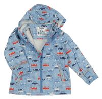 Svetlomodrá nepromokavá bunda s autami a kapucňou Lupilu