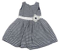 Tmavomodro-bílé pruhované šaty s kytičkou Carter´s