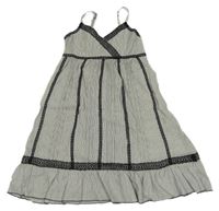 Černo-bílé pruhované plátěné šaty s krajkou H&M