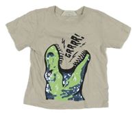 Béžové tričko s dinosaurom a flitrami H&M