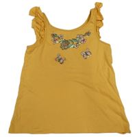 Okrový top s květy a volánky C&A