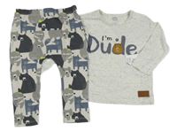 Nové - 2set - Barevné melírované triko + šedé tepláky s medvídky F&F