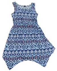 Modro-bielo-ružové vzorované asymetrické šaty Y.F.K.