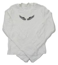 Biele žbrované crop tričko s křídly H&M