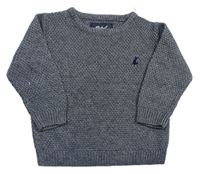 Tmavomodro/šedo-biely melírovaný pletený sveter s výšivkou Rebel
