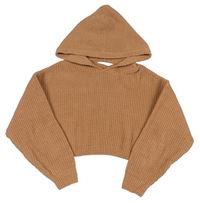 Hnedý rebrovaný crop sveter s kapucňou Candy Couture