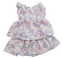 Bielo-světlerůžovo/fialové kvetované vzorované vrstvené šaty s volánikmi so cute