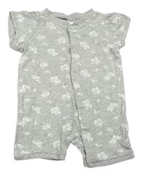 Sivý melírovaný bodkovaná ý kraťasový overal s kvietkami H&M
