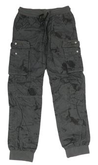 Tmavošedo-čermé army cargo cuff plátenné nohavice s úpletovým pasom Chapter young