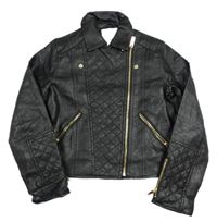 Čierny koženkový jesenný crop krivák s prošíváním RIVER ISLAND