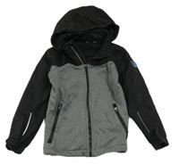 Šedo-černá melírovaná softshellová bunda s nášivkou a odepínací kapucí ACTIVE TOUCH