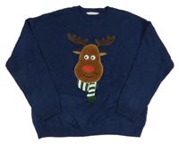 Tmavomodrý pletený sveter so sobom MANGO