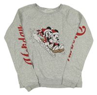 Světlešedá melírovaná mikina s Minnie a Mickey s vánočním motivem H&M