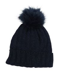 Tmavomodrá melírovaná žebrovaná čepice se třpytkami a bambulí X-MAIL