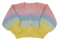 Barevný pruhovaný žebrovaný propínací oversize crop svetr SHEIN