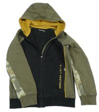 Černo-khaki-army prepínaci tepláková mikina s nápisom a kapucňou Nutmeg
