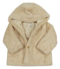 Smotanový kožušinový zateplený kabát s kapucňou Matalan