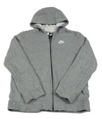 Šedá melírovaná propínací mikina s logem a kapucí Nike