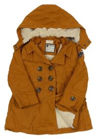 Medový šusťákový zateplený kabát se srdíčkem s flitry a volánkem a odepínací kapucí ORCHESTRA