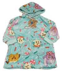 Mentolové plyšové domácí šaty s Disney Munchlings a kapsou a kapucí PRIMARK
