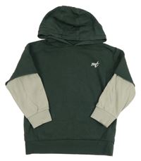 Tmavokhaki-béžová mikina s logem a kapsou a kapucí Next