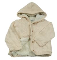 Světlepudrový propínací zateplený svetr se vzorem a kapucí GÉMO