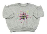 Sivá melírovaná oversize mikina s hviezdičkami a nápismi a bleskami Matalan