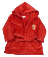Červený plyšový župan s perníčkem a kapucí FESTIVE FUN