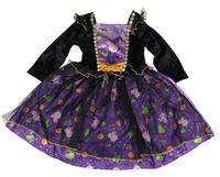 Kostým - Černo-tmavofialové sametovo/saténové šaty s Peppa Pig a tylem a volánky 
