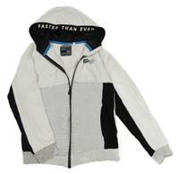 Šedo-bílo-černá melírovaná propínací mikina s nápisy a kapucí C&A