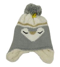 Nové - šedo-bílá zateplená čepice s bambulí - sovička 