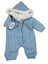 Modrá pletená zateplená kombinéza so vzorom a kapucňou SHEIN