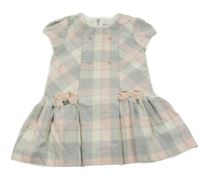 Světlešedo/růžovo-smotanové kostkovano/kárované šaty s mašľami Mayoral