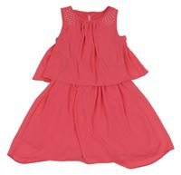 Jahodové vrstvené šifónové šaty s kamienkami St. Bernard