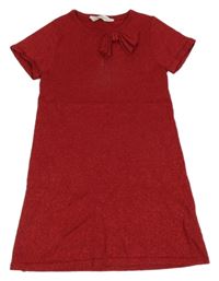 Červené melírované svetrové šaty s mašlou a trblietkami H&M